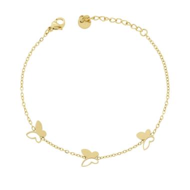 Bracciale Catena Forzatina Diamantata con Farfalle in ACCIAIO colore Oro
