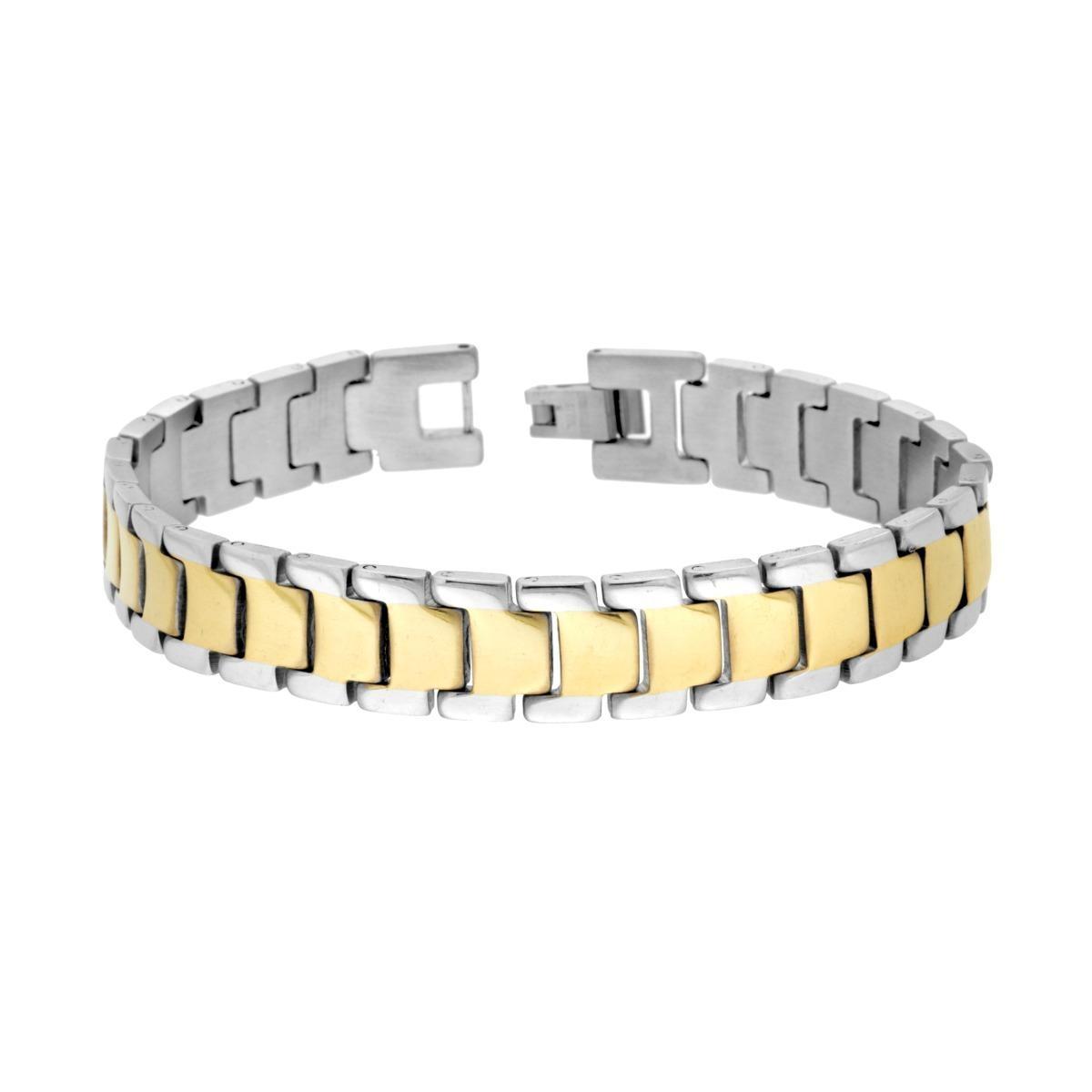 Bracciale Uomo Maglia Imperniata dettagli colore Oro in ACCIAIO