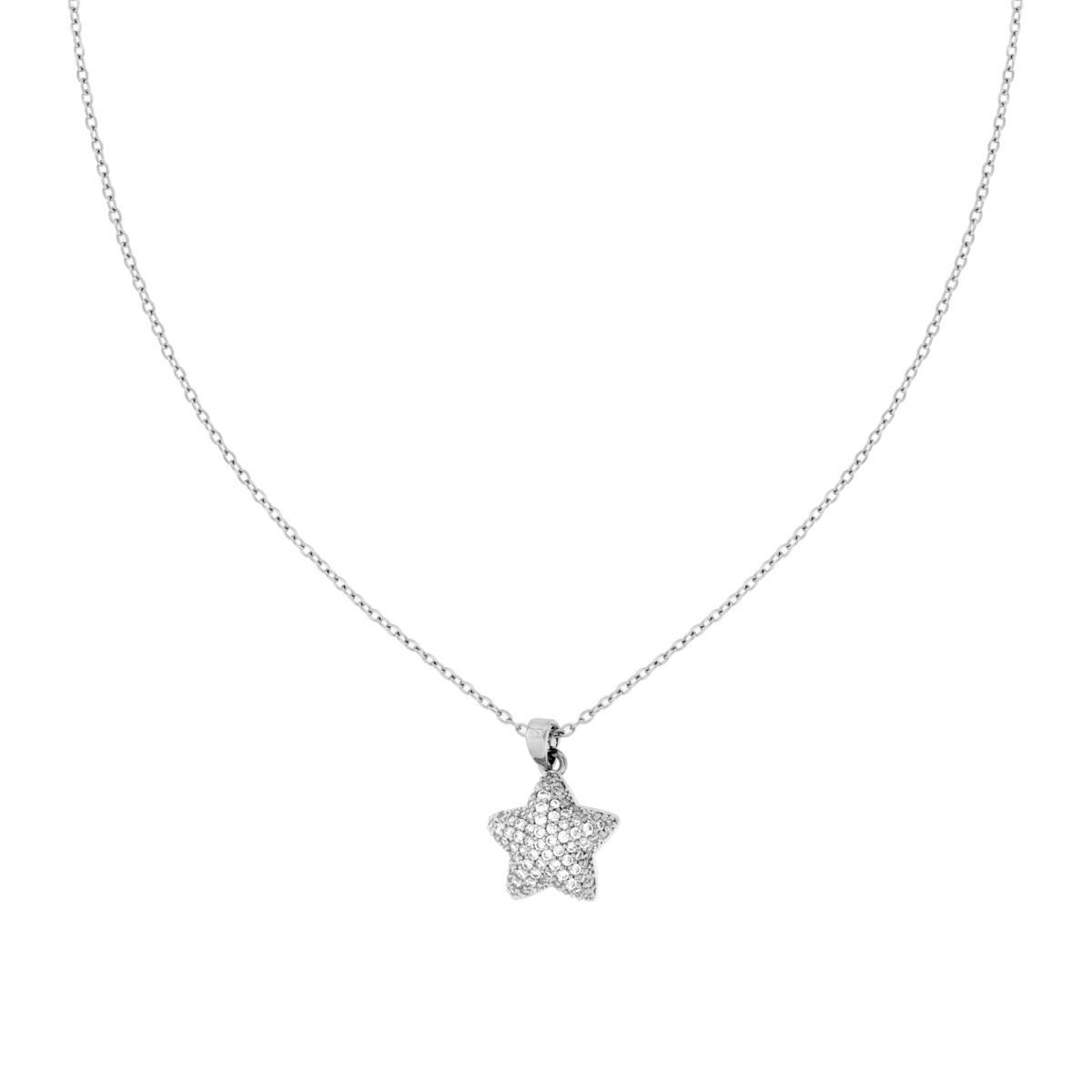 Collana Catena Forzatina Diamantata con Stella Bombata e Crystal Bianchi in ACCIAIO