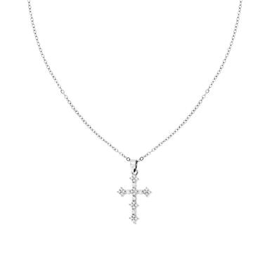 Collana Catena Forzatina Diamantata con Croce e Crystal Bianchi in ACCIAIO
