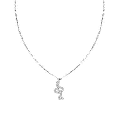 Collana Catena Forzatina Diamantata con Serpente e Crystal Bianchi in ACCIAIO