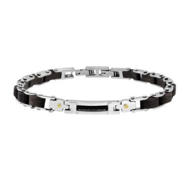 Bracciale Uomo Maglia Imperniata in Legno Nero e Targa in ACCIAIO