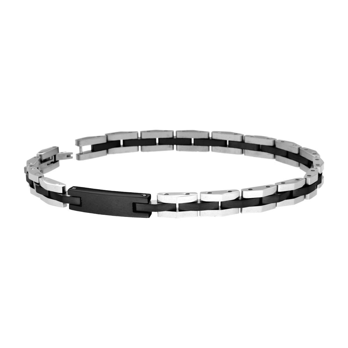 Bracciale Uomo Maglia Imperniata con Catena Acciaio e Nero con accessorio Targa Nero in ACCIAIO