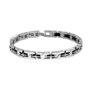 Bracciale Uomo Maglia Imperniata con Catena Acciaio e Nero con Croci in ACCIAIO