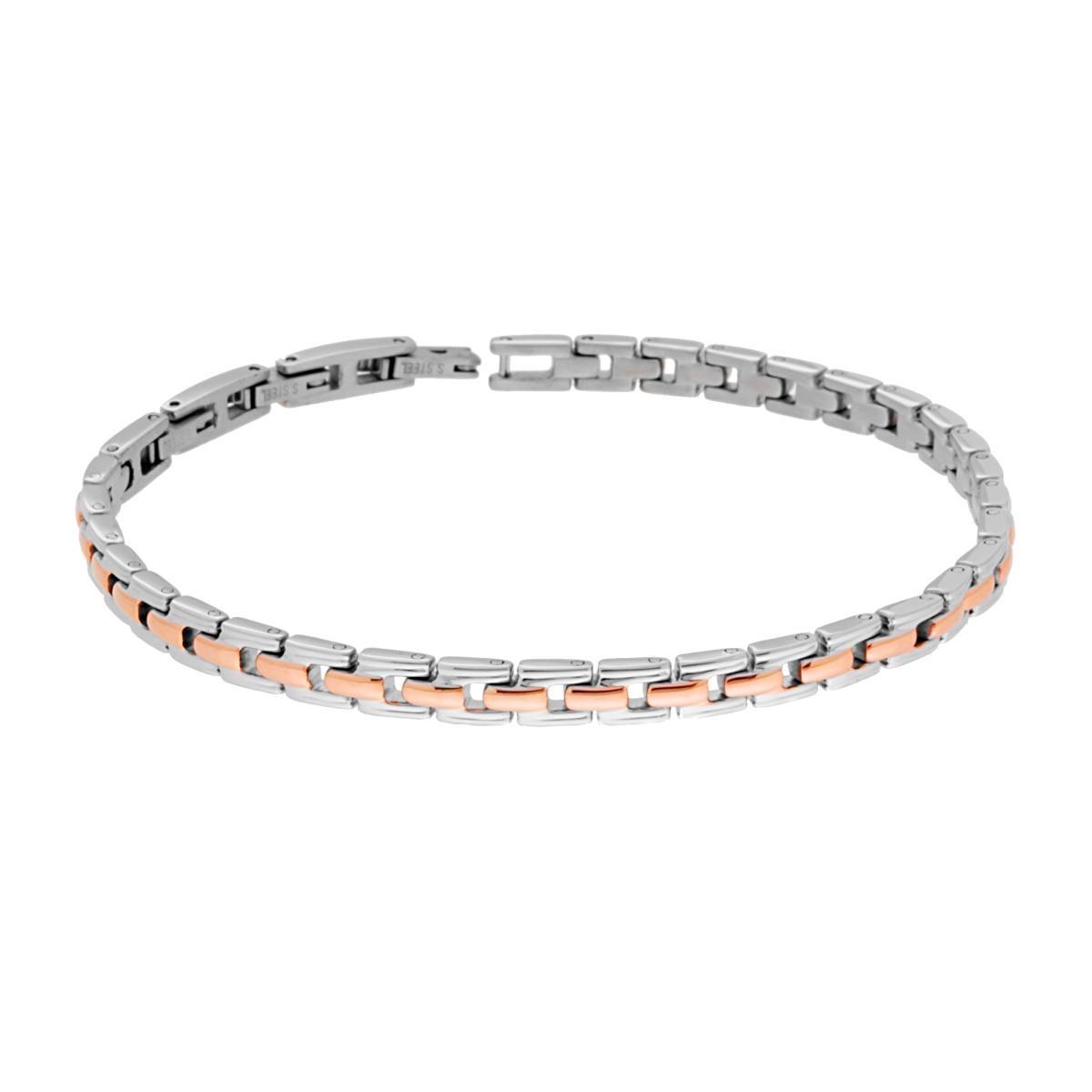 Bracciale Uomo Maglia Imperniata con Dettagli Galvanica Rosa in ACCIAIO