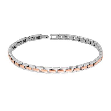 Bracciale Uomo Maglia Imperniata con Dettagli Galvanica Rosa in ACCIAIO