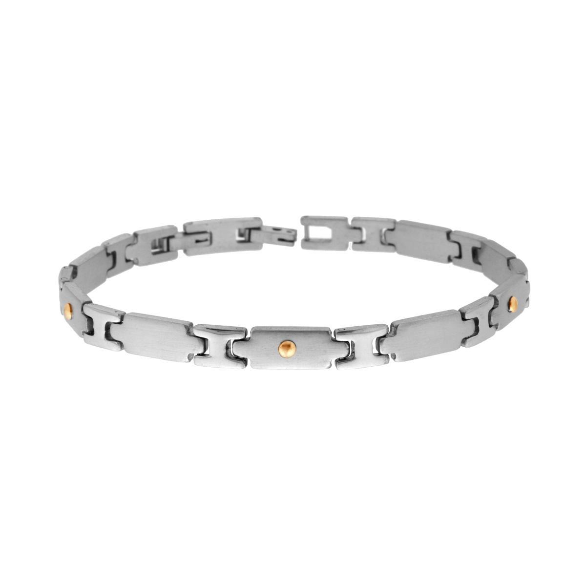 Bracciale Uomo Maglia Imperniata con Punti Oro in ACCIAIO