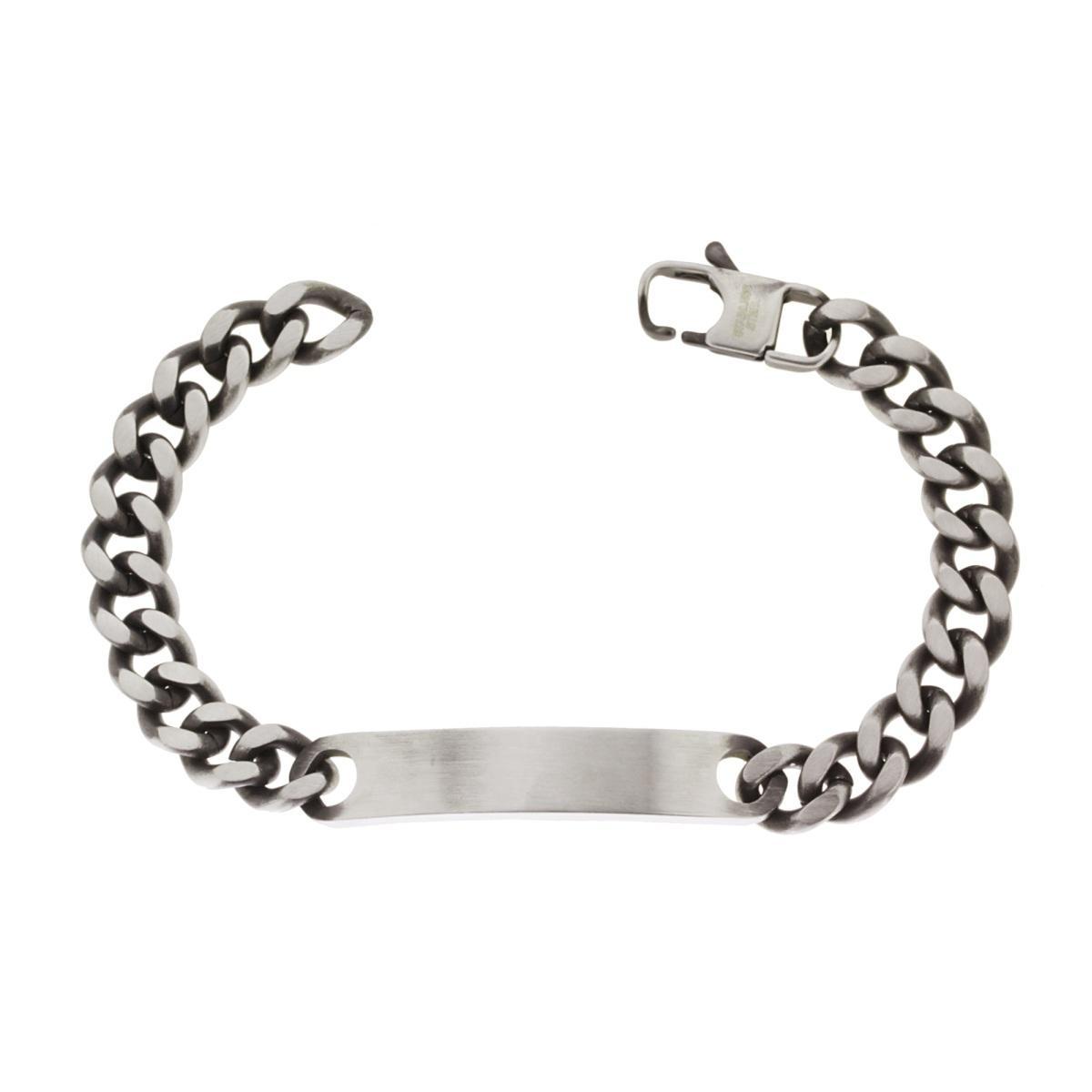Bracciale Catena Grumetta mm 9 con Targa in ACCIAIO colore Brunito