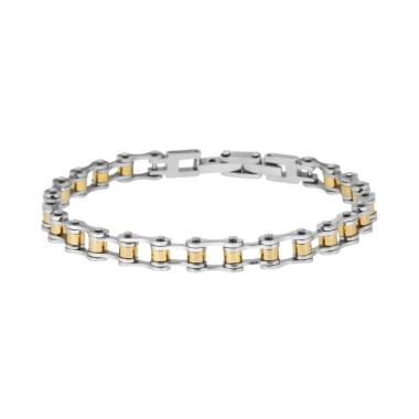 Bracciale Uomo Maglia Imperniata Bicicletta con dettagli colore Oro in ACCIAIO