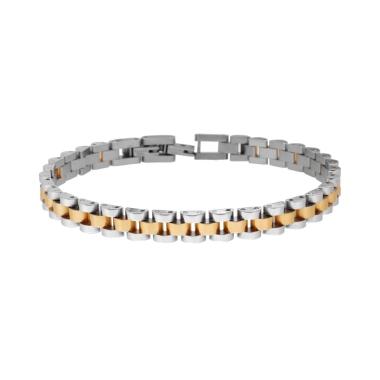 Bracciale Uomo Maglia Imperniata dettagli colore Oro in ACCIAIO
