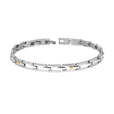Bracciale Uomo Maglia Imperniata e Punti colore Oro in ACCIAIO