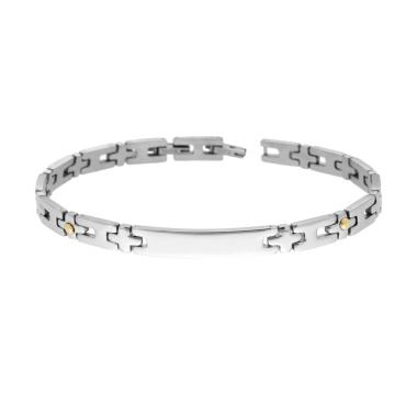 Bracciale Uomo Maglia Imperniata con Targa e Punti colore Oro in ACCIAIO