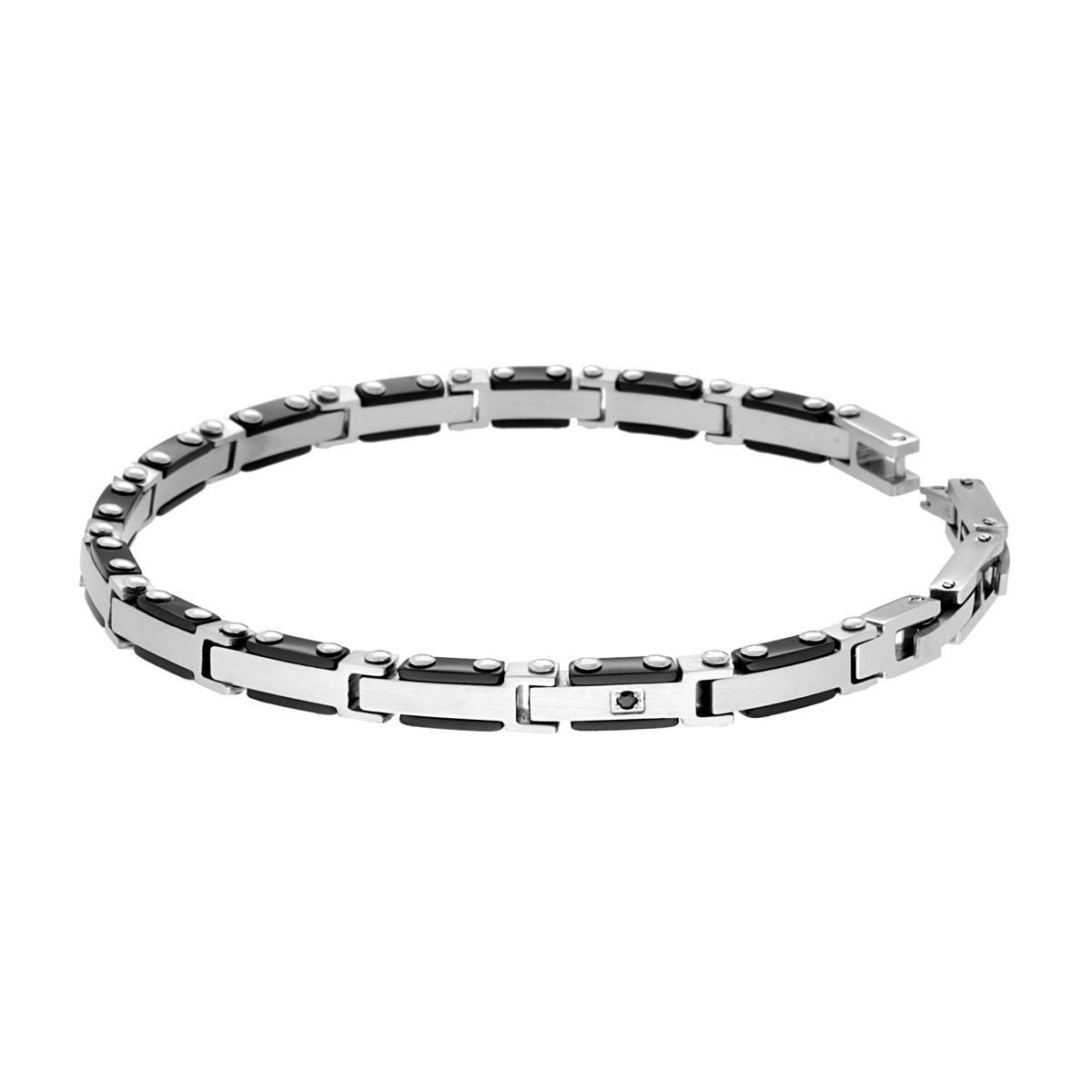 Bracciale Uomo Maglia Imperniata altenata Nero con Crystal Nero in ACCIAIO