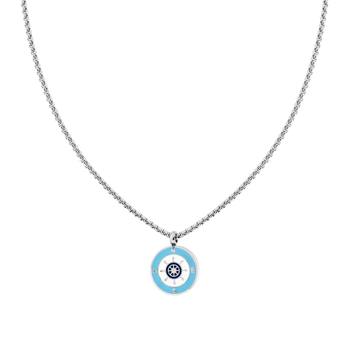 Collana Catena Veneziana Tonda con Tondo Smalto Multicolor e Timone in ACCIAIO