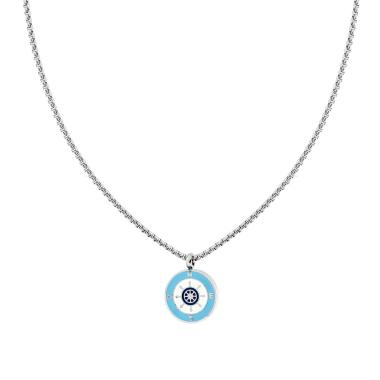 Collana Catena Veneziana Tonda con Tondo Smalto Multicolor e Timone in ACCIAIO