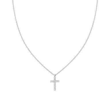 Collana Catena Forzatina Diamantata con Croce e Crystal Bianchi in ACCIAIO