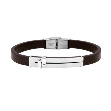 Bracciale Uomo in Ecopelle Marrone con Targa e Accessori in ACCIAIO