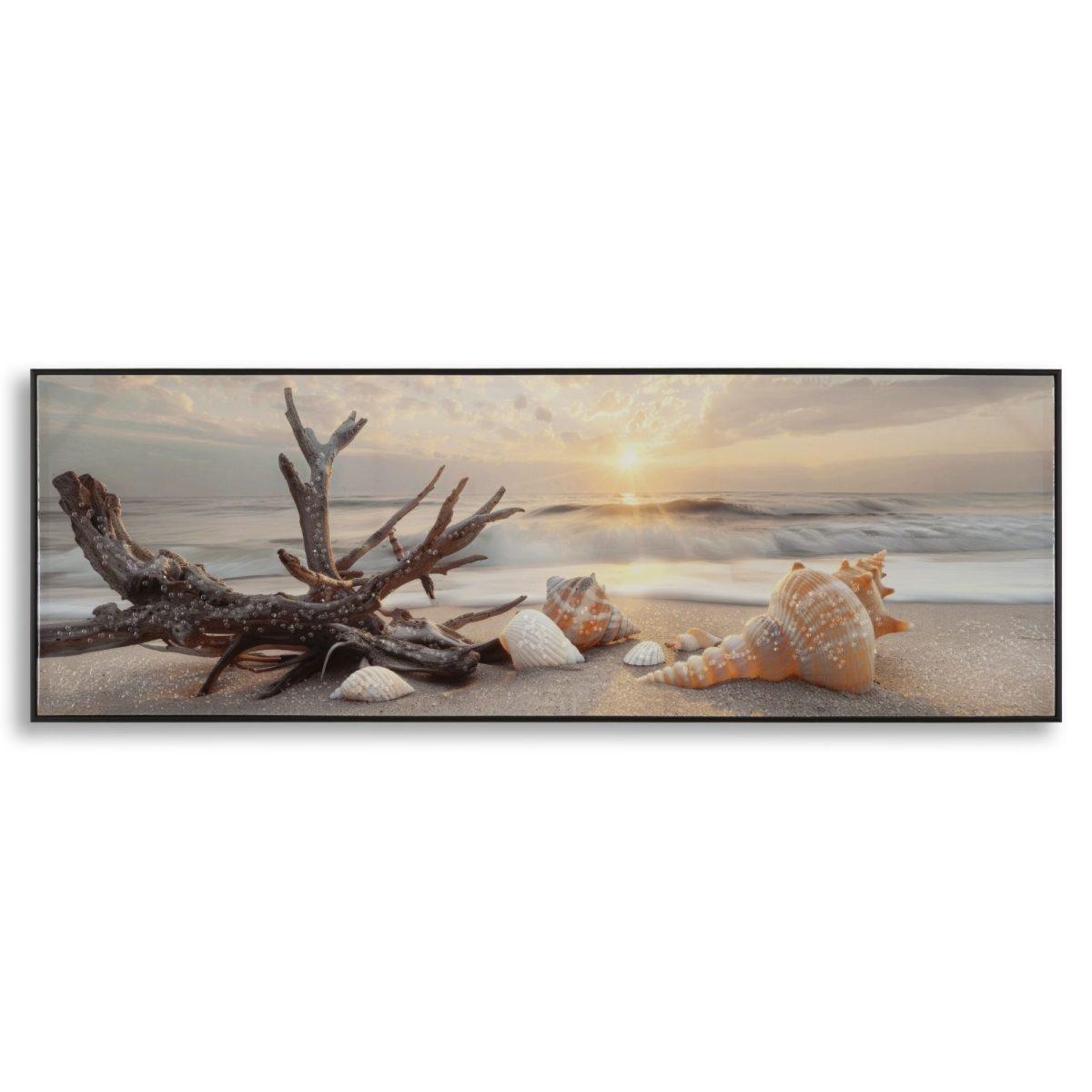 Stampa dipinta su tela laccata beach c/cornice -b- cm 152x4x52
