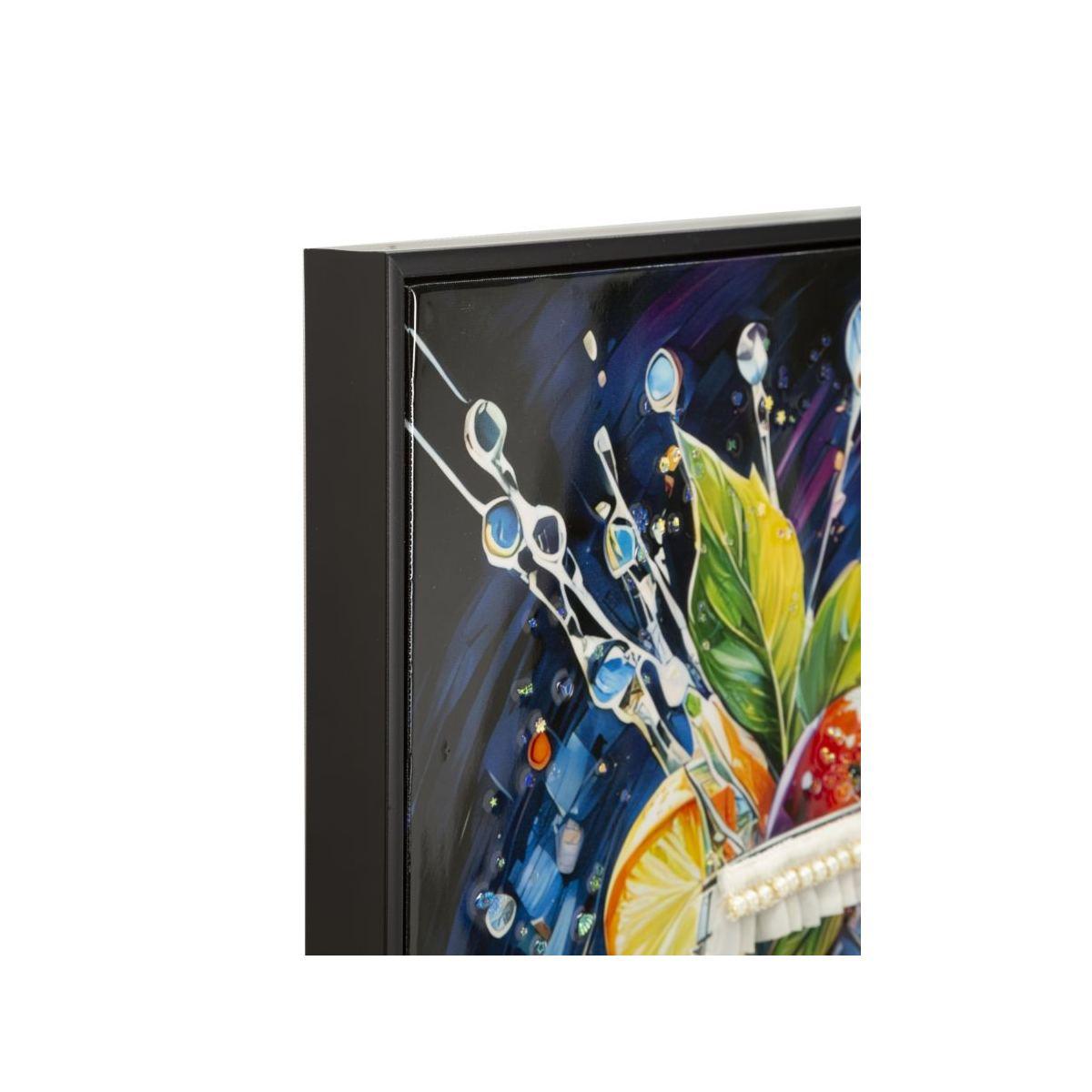 Stampa decorata su tela laccata c/cornice cocktail -b- cm 62x3,5x92