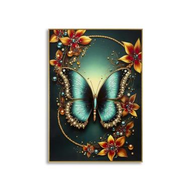 Stampa decorata su tela laccata c/cornice butterly -a- cm 70x4x100