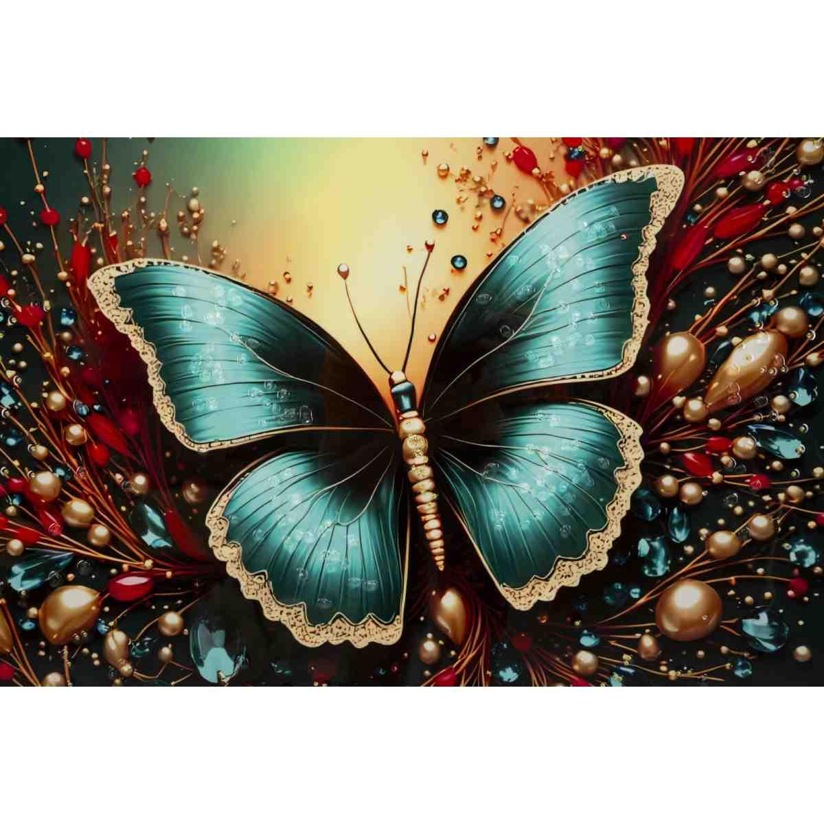 Stampa decorata su tela laccata c/cornice butterly -b- cm 70x4x100