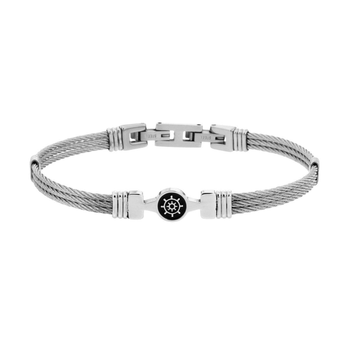 Bracciale Uomo Semirigido con filo intrecciato e Timone in ACCIAIO