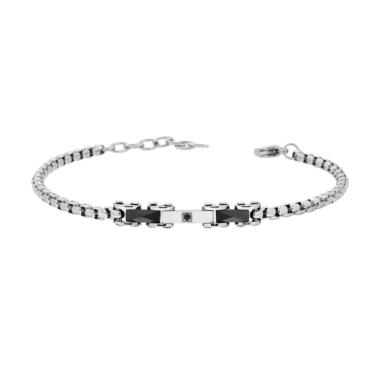 Bracciale Uomo Maglia Imperniata con Catena Veneziana Ceramica Nera e Crystal Nero in ACCIAIO