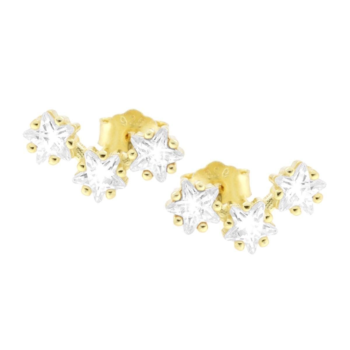 Orecchini Ear Cuff Trilogy Stelle con Cubic Zirconia Bianchi in ARGENTO 925 Galvanica Oro