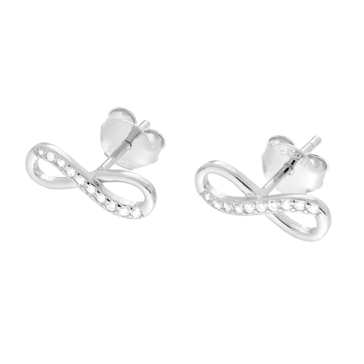 Orecchini Infinito con Cubic Zirconia Bianchi in ARGENTO 925 Galvanica Rodio