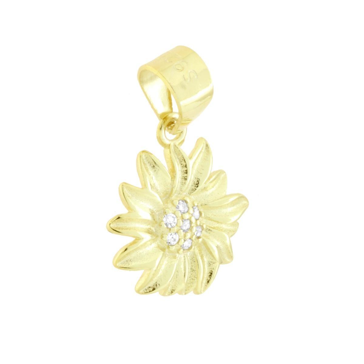 Ciondolo Girasole con Cubic Zirconia Bianchi in ARGENTO 925 Galvanica Oro