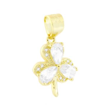 Ciondolo Trifoglio con Cubic Zirconia Bianchi in ARGENTO 925 Galvanica Oro