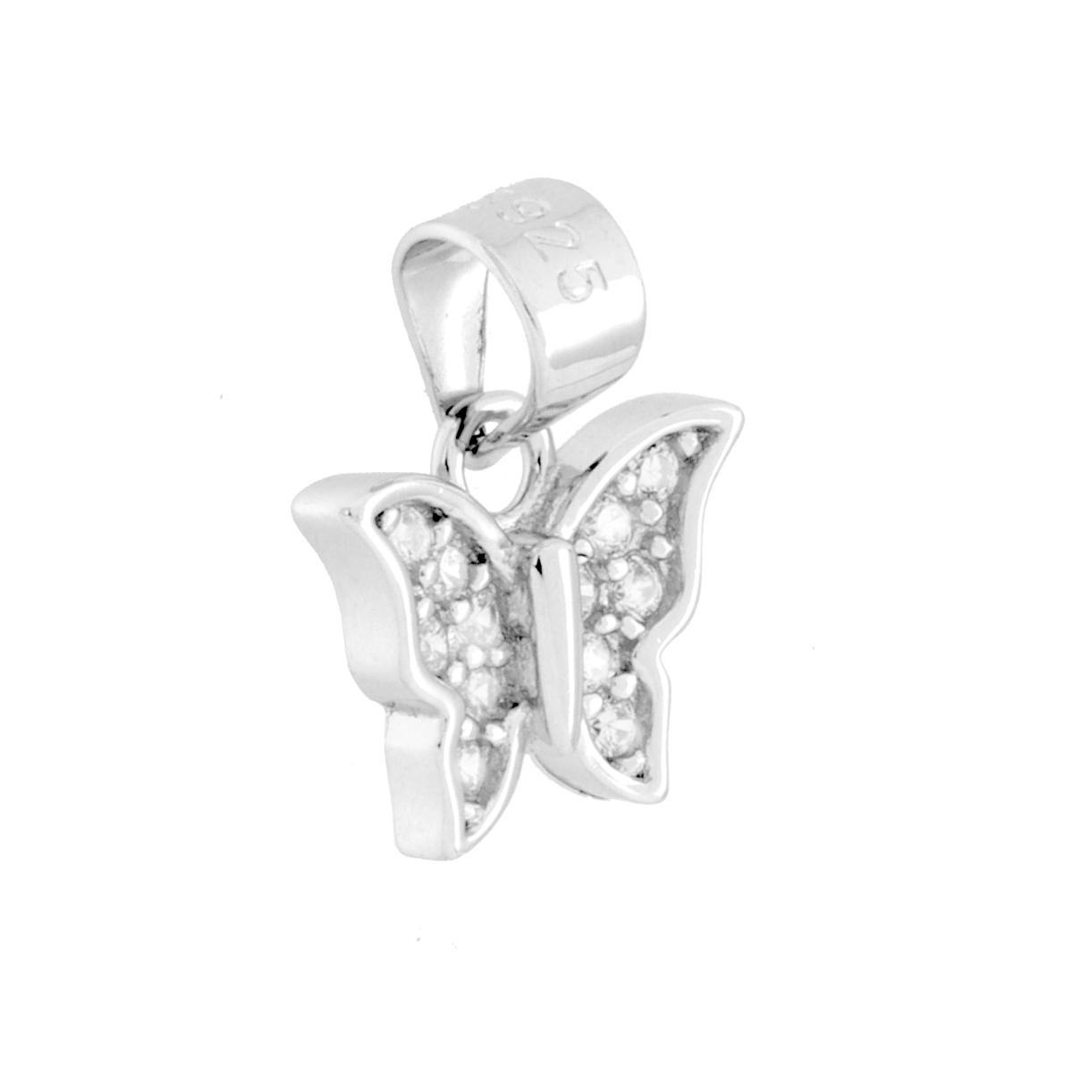 Ciondolo Farfalla con Cubic Zirconia Bianchi in ARGENTO 925 Galvanica Rodio