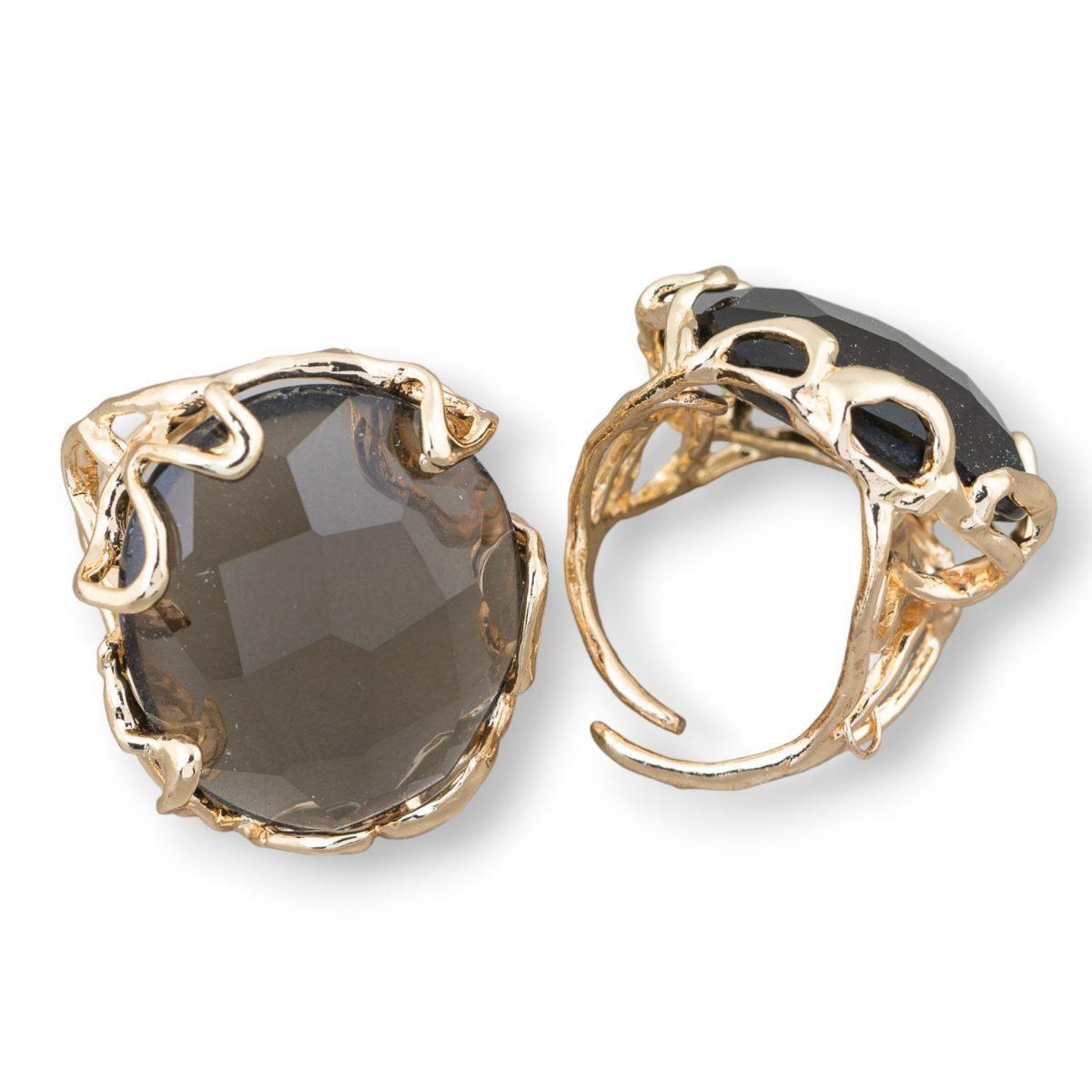 Anello di bronzo collezione aurora 28x32mm con pietre dure misura regolabile dorato ovale