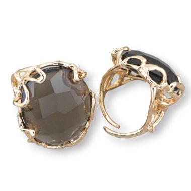 Anello di bronzo collezione aurora 28x32mm con pietre dure misura regolabile dorato ovale