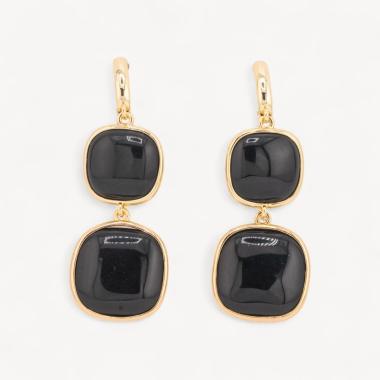 Orecchini di bronzo a perno con occhio di gatto doppio quadratino 22x60mm nero