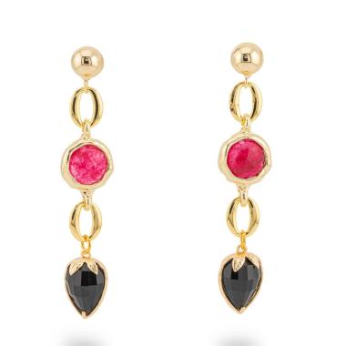 Orecchini di bronzo a perno con cristalli cz 13x66mm rosso nero