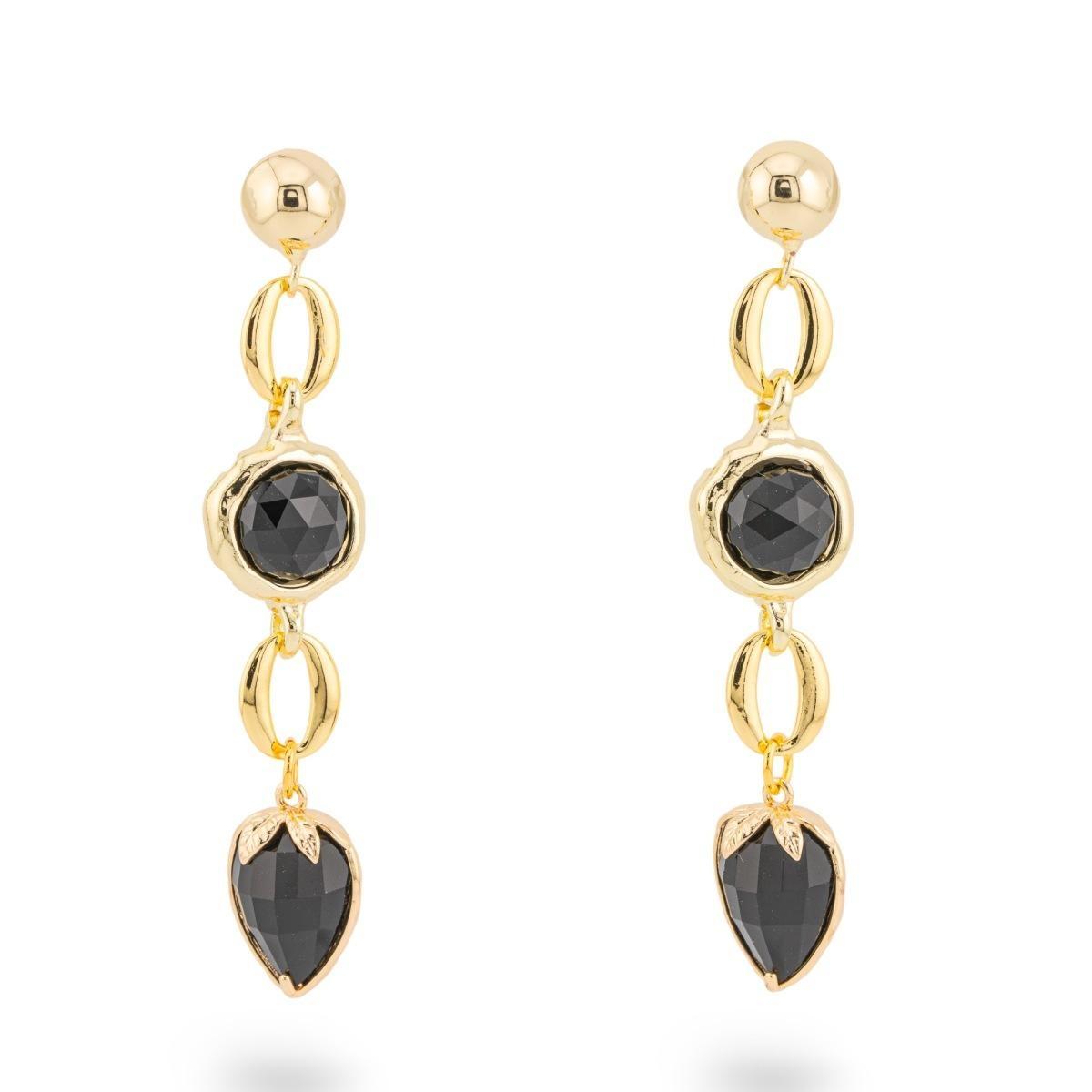 Orecchini di bronzo a perno con cristalli cz 13x66mm nero