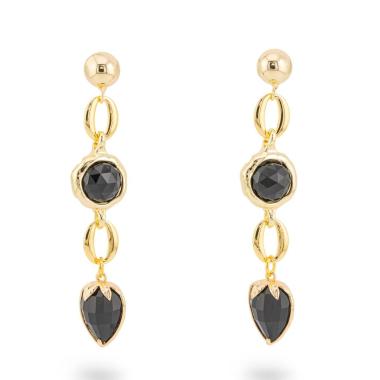 Orecchini di bronzo a perno con cristalli cz 13x66mm nero