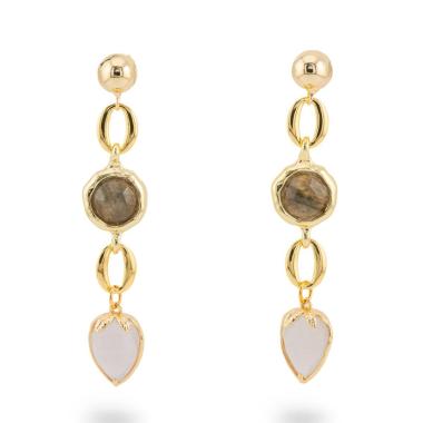 Orecchini di bronzo a perno con cristalli cz 13x66mm labradorite