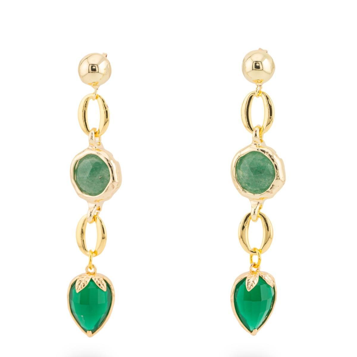 Orecchini di bronzo a perno con cristalli cz 13x66mm verde