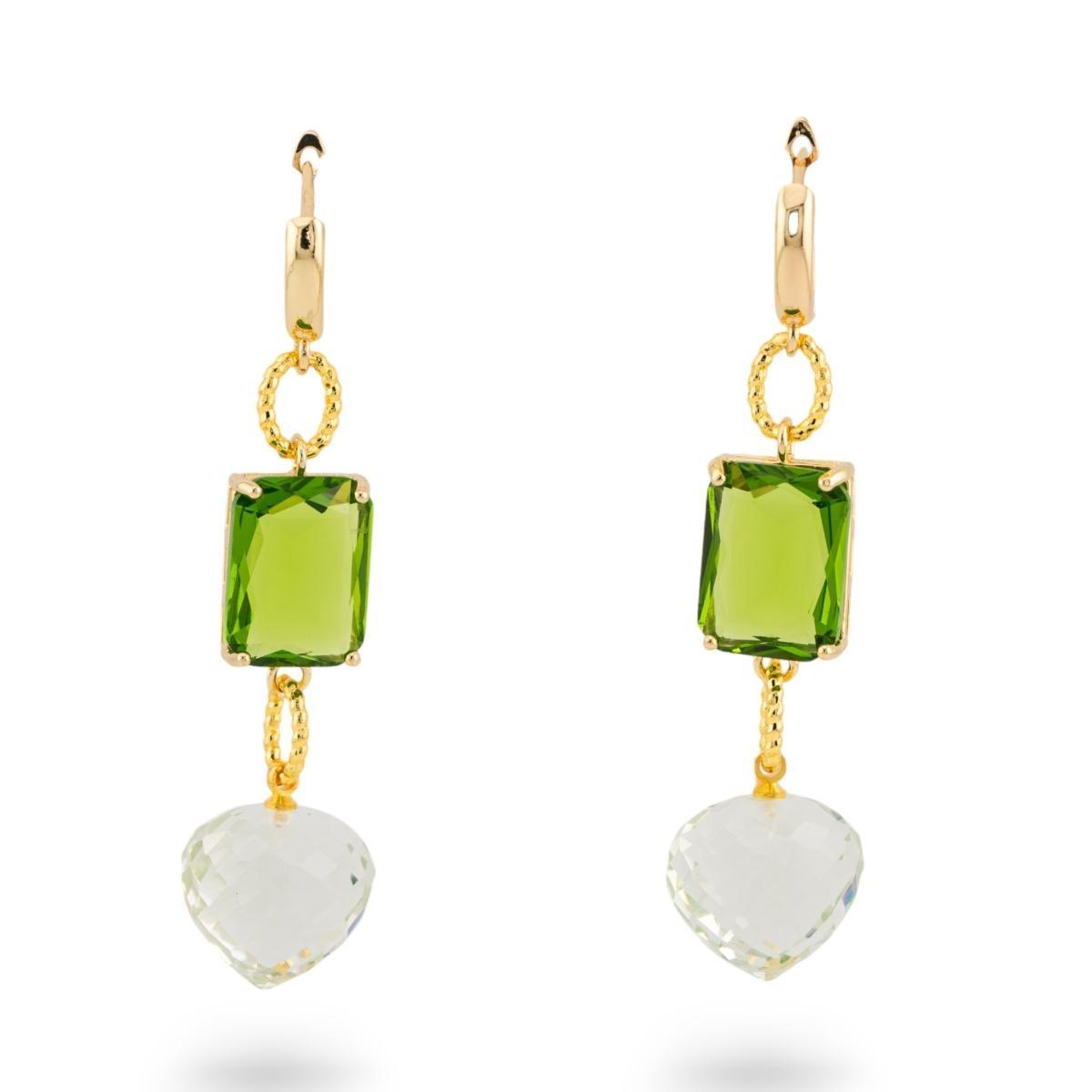 Orecchini a perno di bronzo con crystal cz 16x66mm dorato verde