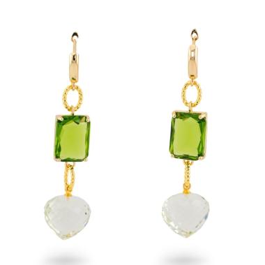 Orecchini a perno di bronzo con crystal cz 16x66mm dorato verde