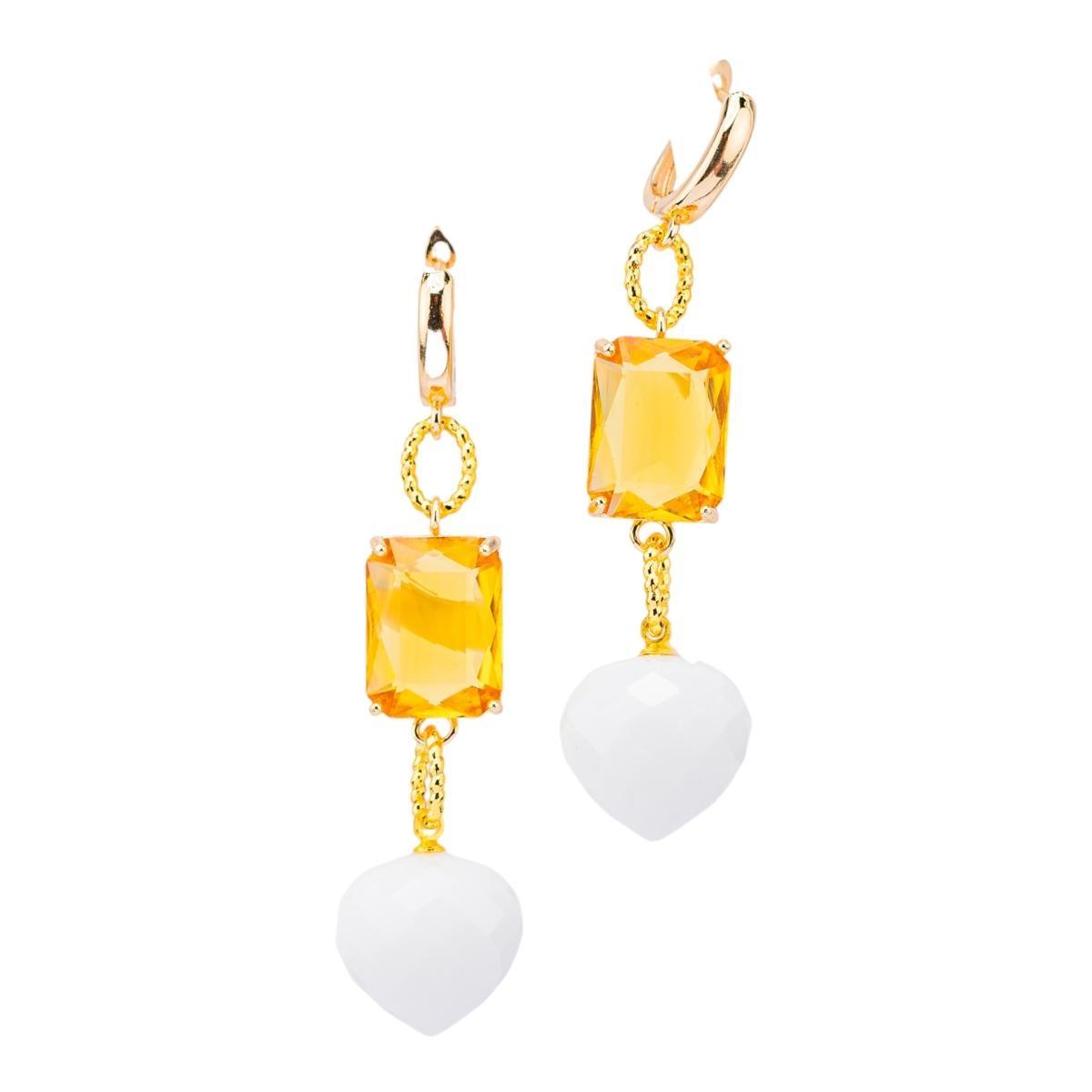 Orecchini a perno di bronzo con crystal cz 16x66mm dorato giallo bianco