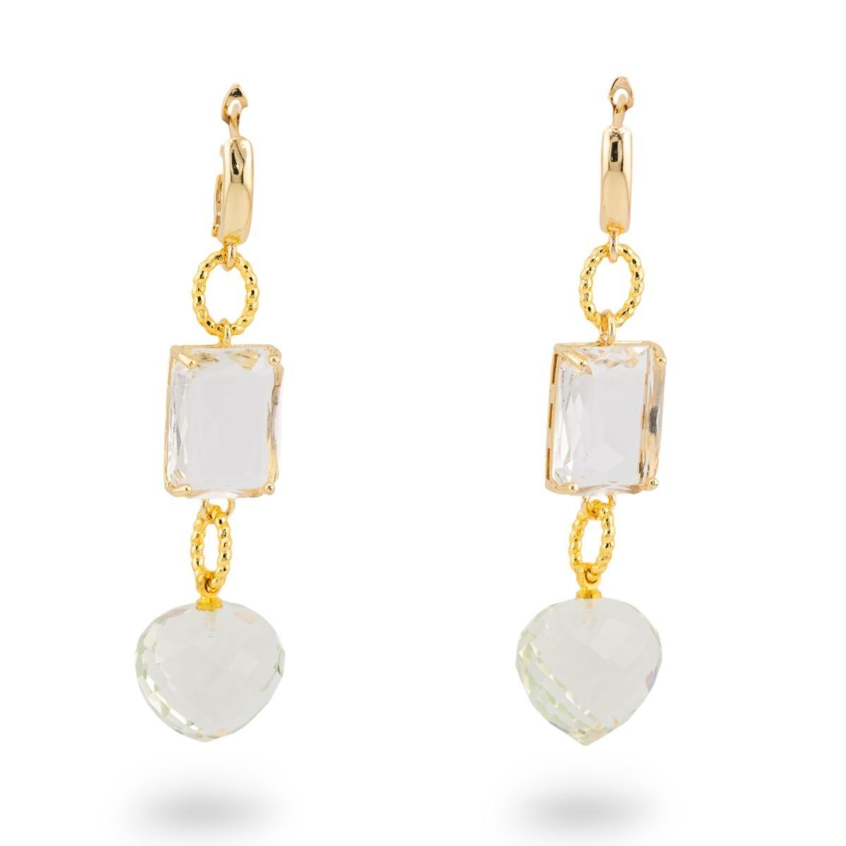 Orecchini a perno di bronzo con crystal cz 16x66mm dorato bianco verde