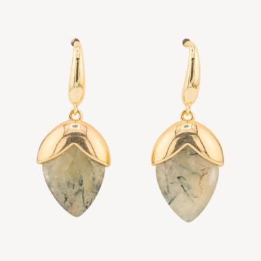 Orecchini a monachella di bronzo con pietre dure sfaccettate forma goccia 18x45mm dorato prenite