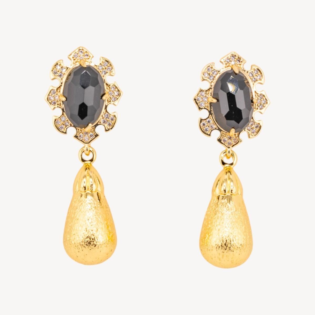 Orecchini bijoux in bronzo con pietre dure incastonate e gocce dorate onice