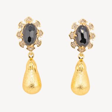 Orecchini bijoux in bronzo con pietre dure incastonate e gocce dorate onice