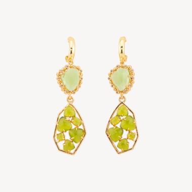 Orecchini a monachella chiusa di bronzo con cristalli cz e occhio di gatto 17x65mm verde chiaro