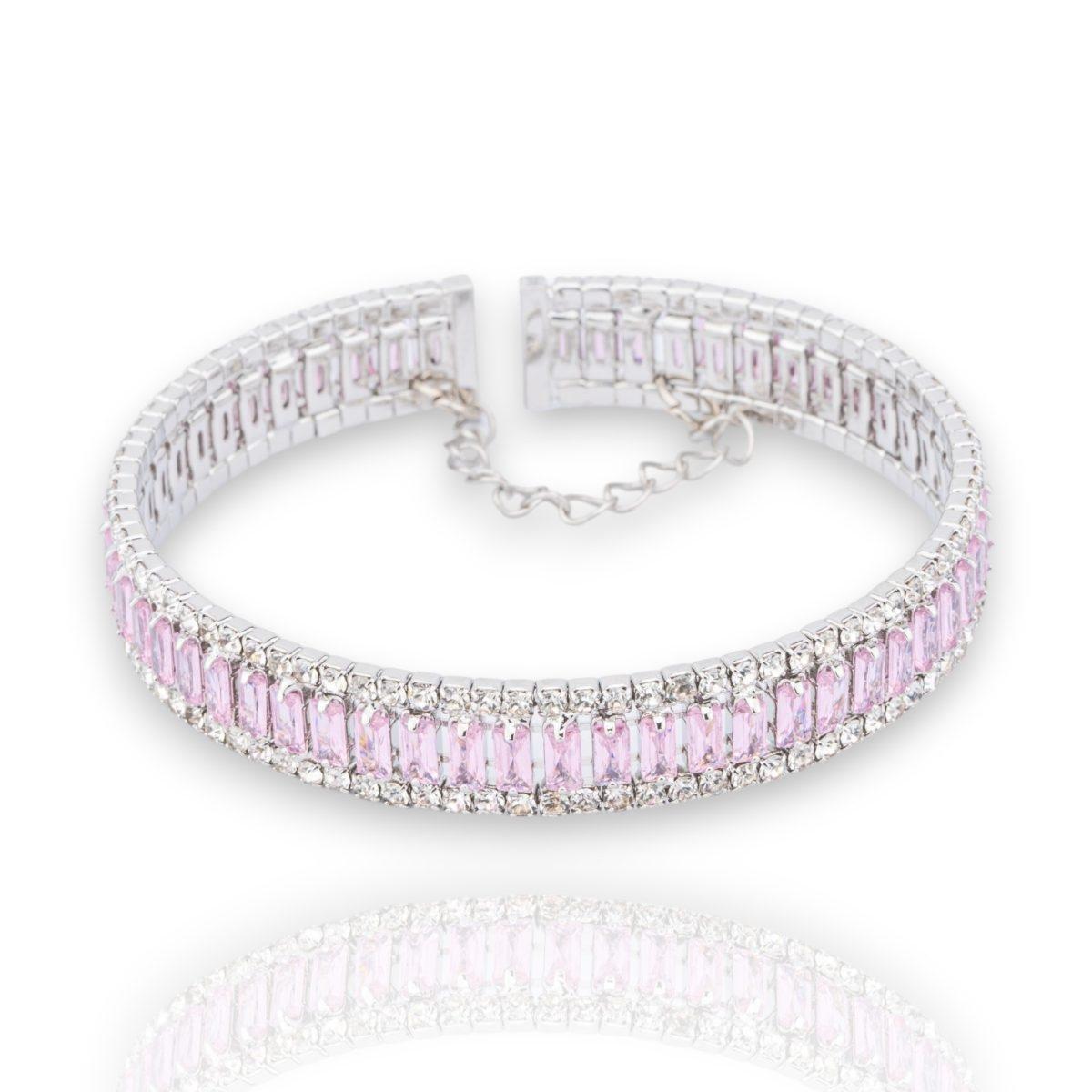 Bracciale di bronzo semirigido con cristalli cz rosa