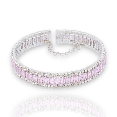 Bracciale di bronzo semirigido con cristalli cz rosa